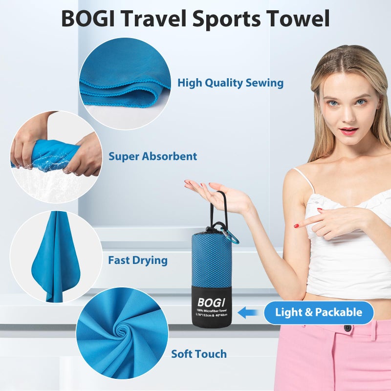 BOGI Microfiber Travel Sports Towel-Quick Dry Towel, Soft Lightweight Microfiber Camping Towel Absorbent Compact Travel Towel for Camping Gym Beach Yoga Swimming Backpacking (S:16''x32'',2Pcs-Blue) - Image 4